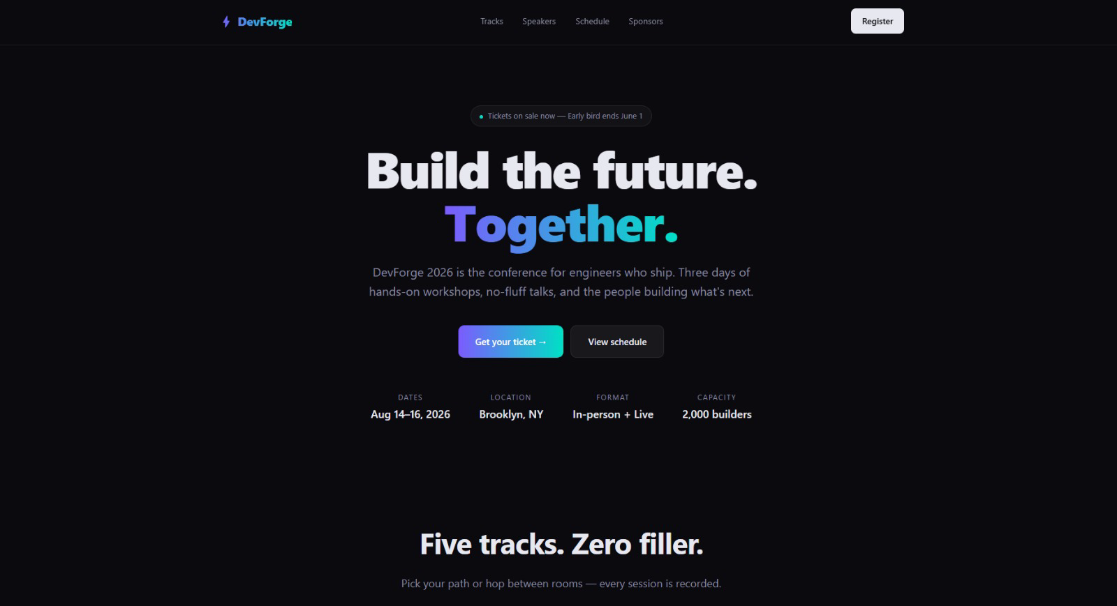 Generic AI-default landing page — purple-pink gradient hero, generic 'Discover natural wines' headline, ★★★★★ trust strip, 3-column feature cards